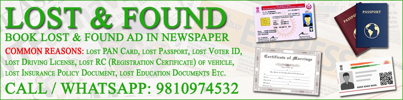 Book Lost Found Ad in mumbai